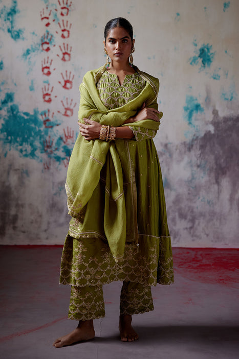 Olive A-line Kurta Set