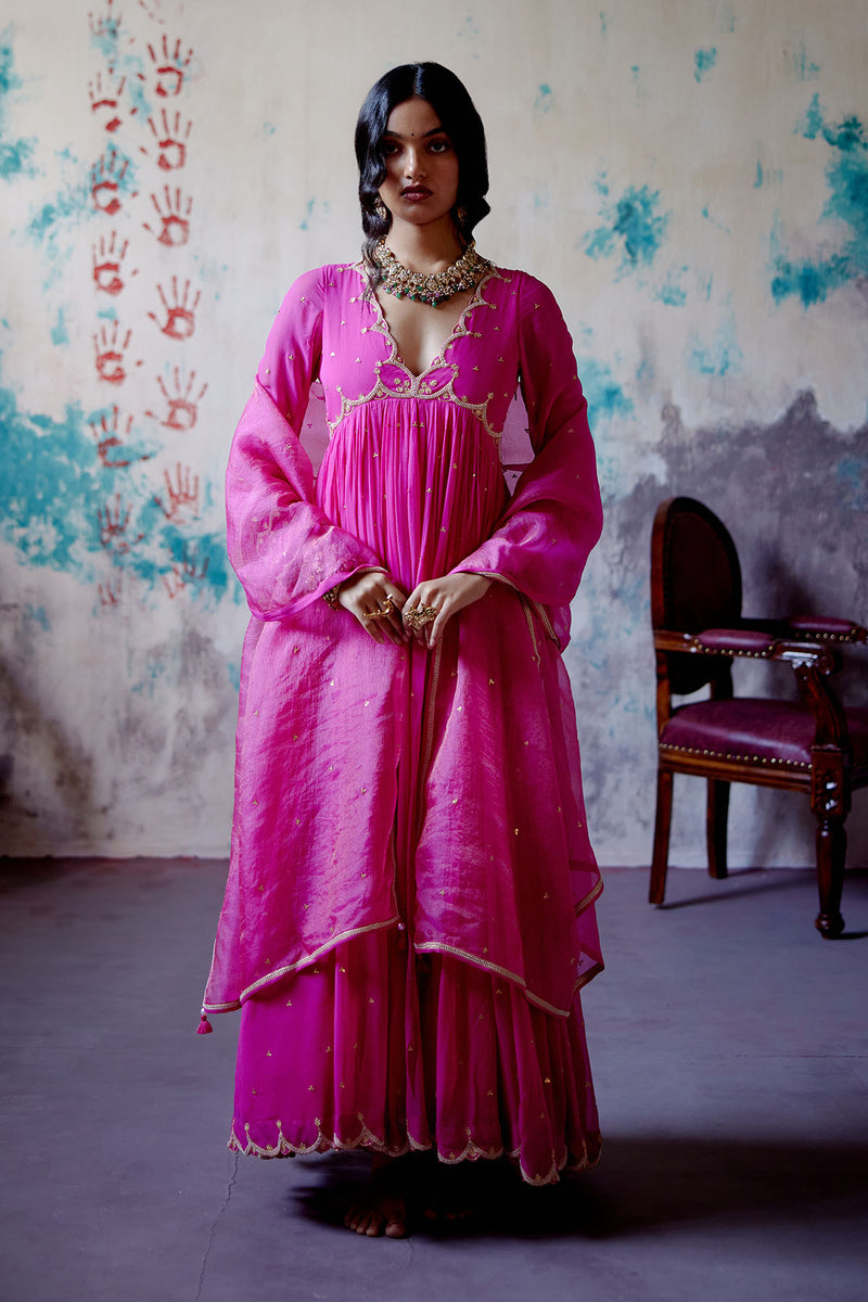Fuchsia Pink Gather Anarkali Set