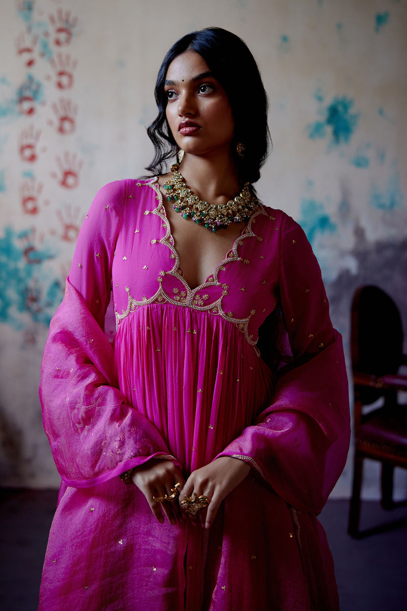 Fuchsia Pink Gather Anarkali Set