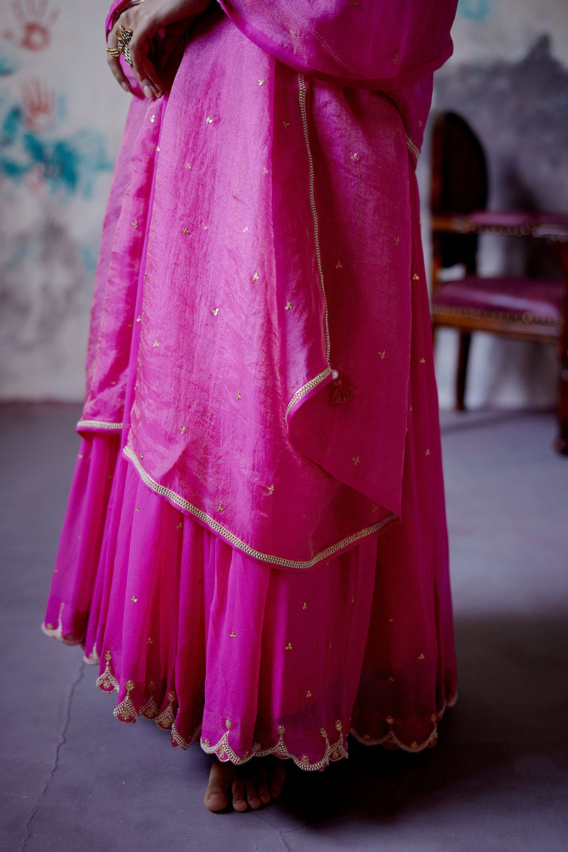 Fuchsia Pink Gather Anarkali Set