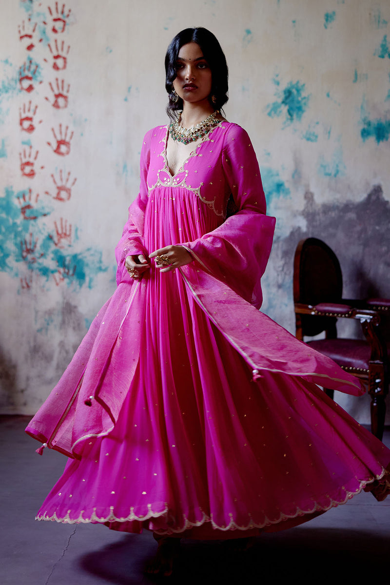 Fuchsia Pink Gather Anarkali Set