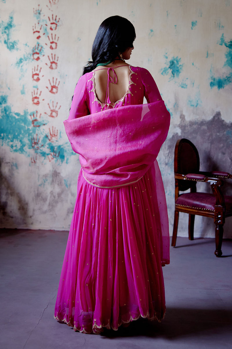 Fuchsia Pink Gather Anarkali Set