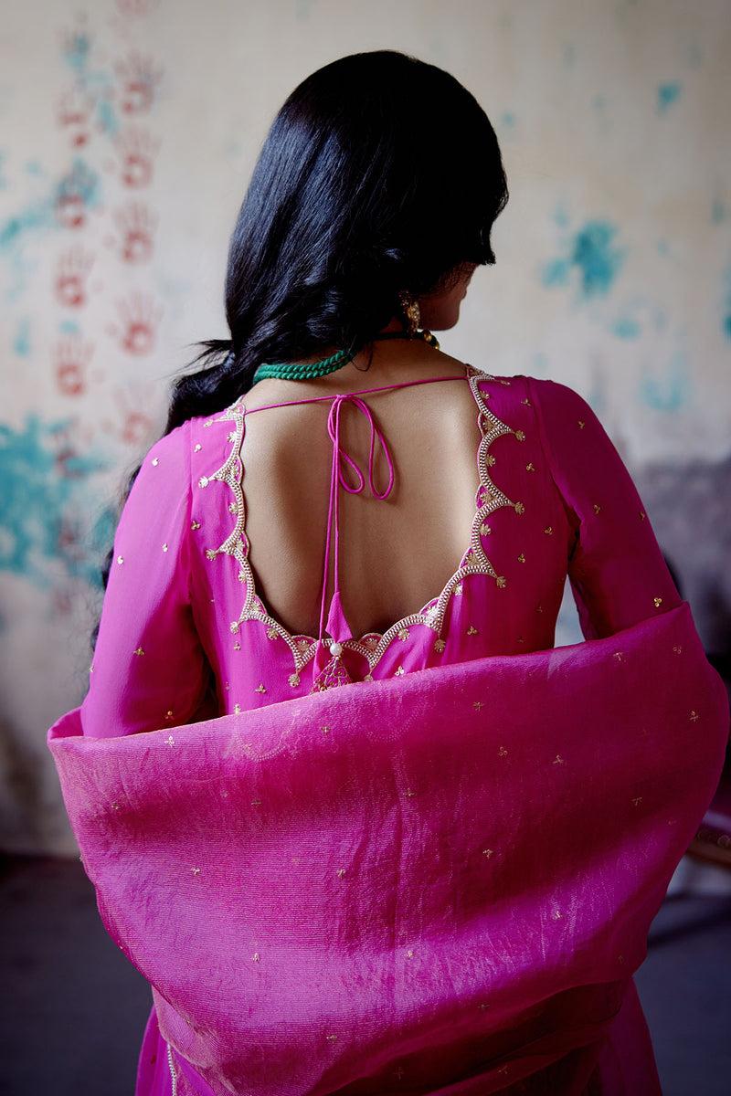 Fuchsia Pink Gather Anarkali Set