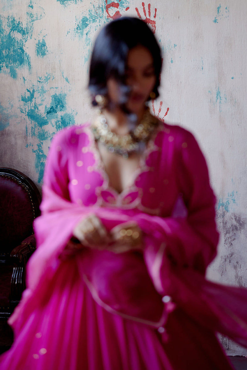 Fuchsia Pink Gather Anarkali Set
