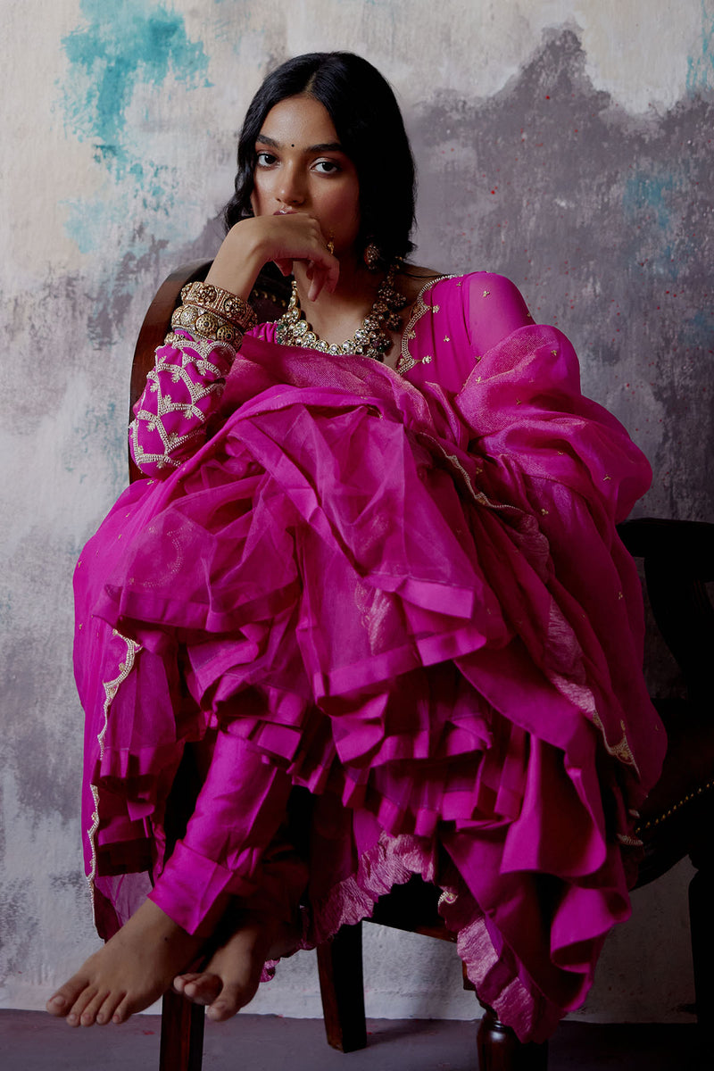 Fuchsia Pink Gather Anarkali Set