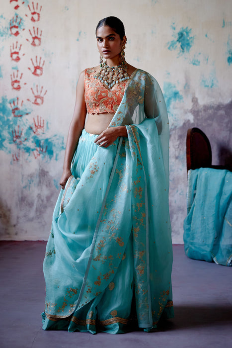 Powder Blue Brocade lehenga Set