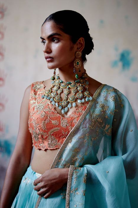 Powder Blue Brocade lehenga Set