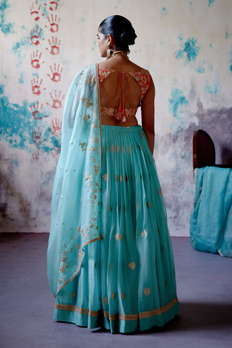 Powder Blue Brocade lehenga Set