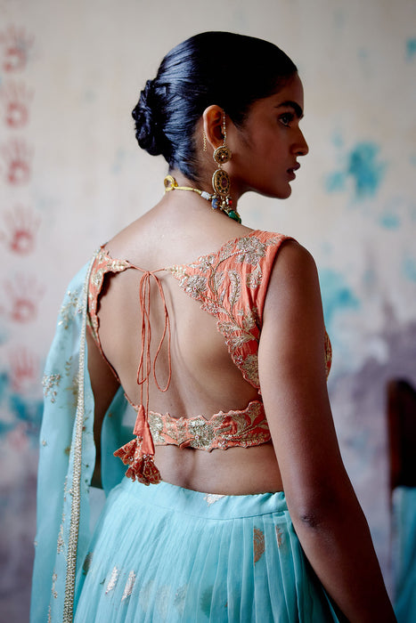 Powder Blue Brocade lehenga Set