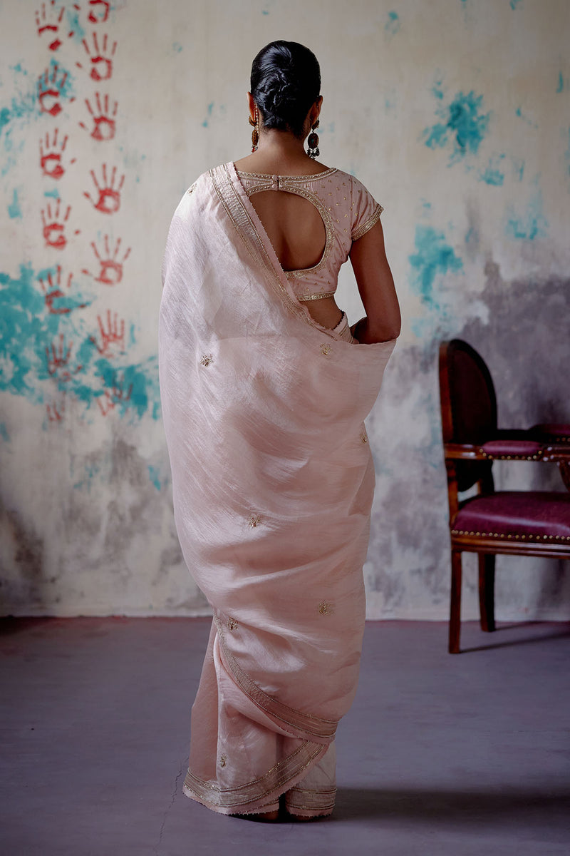 Soft Peach Half n Half Saree with Mega Sleeve Blouse
