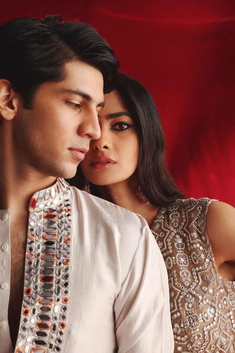 Silver Grey Kurta With Mirrorwork