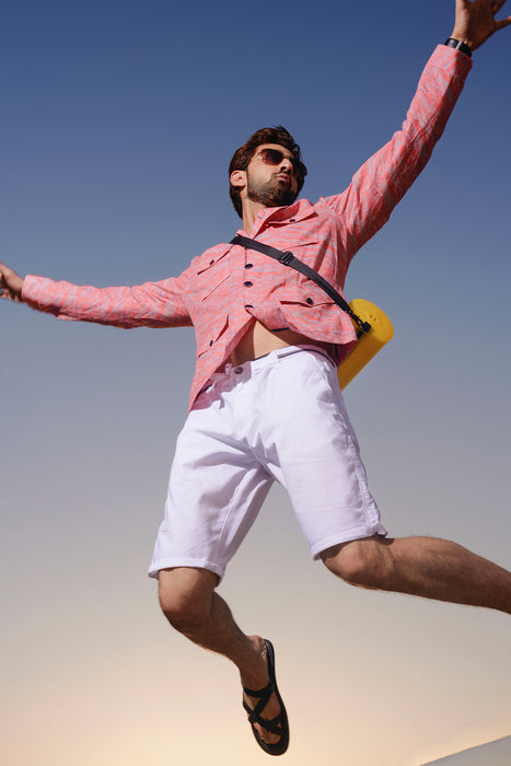 Red Print Linen Shacket