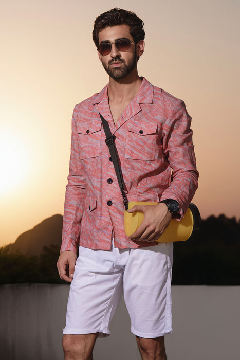 Red Print Linen Shacket