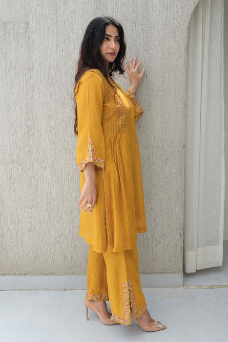 Mustard Chanderi Kurta Set