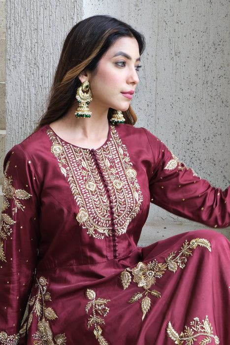 Wine Anarkali Set