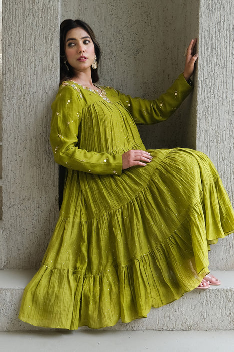 Green Mukaish Kalidar Set