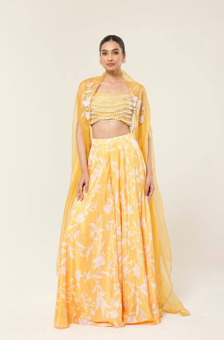 SUNKISSED PRINTED SHARARA CAPE SET