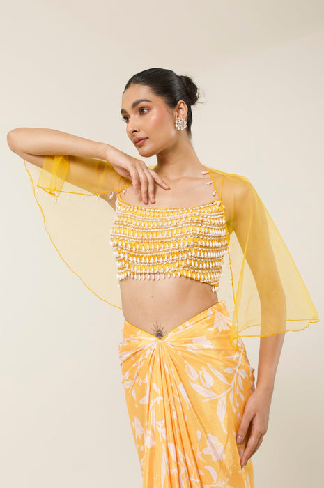 CELESTE PRINTED DHOTI SKIRT SET