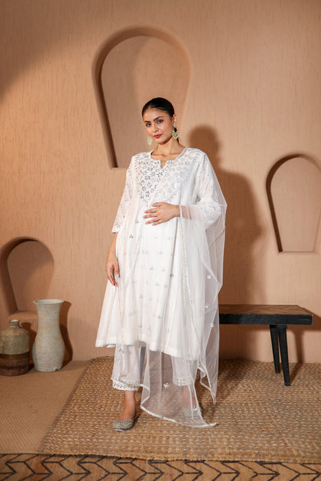 Nazakat White Mirror Work Suit