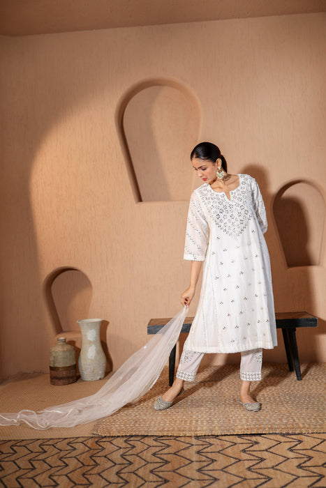 Nazakat White Mirror Work Suit