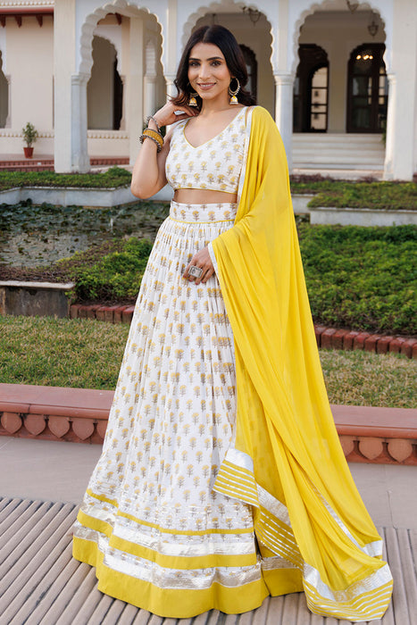 Sunstruck Yellow and White Cotton Lehenga Set