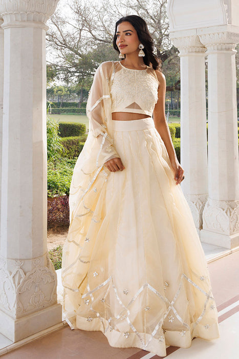 Petal Yellow Organza Lehenga Set