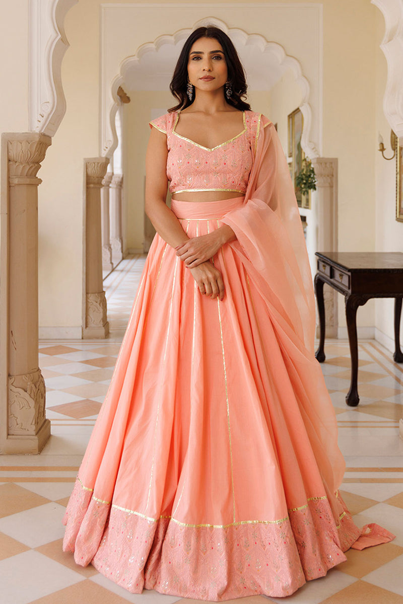 English Rose Cotton Embroidered Lehenga Set