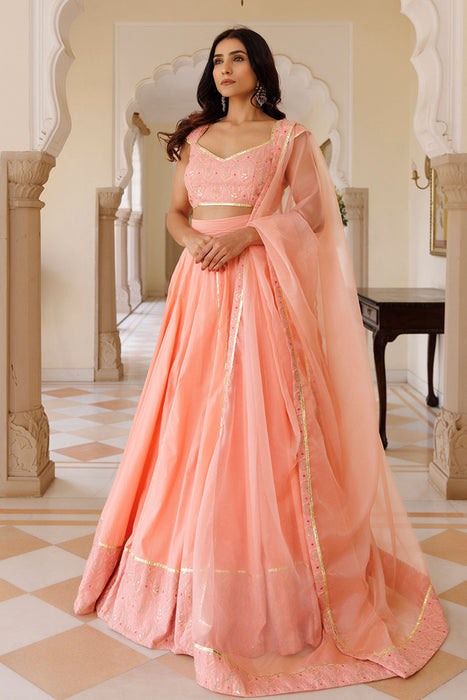 English Rose Cotton Embroidered Lehenga Set