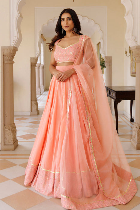 English Rose Cotton Embroidered Lehenga Set