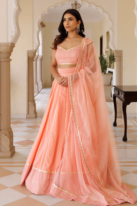 English Rose Cotton Embroidered Lehenga Set