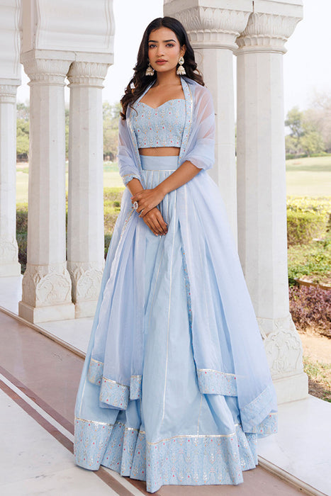 Ice Water Embroidery Cotton Lehenga Set
