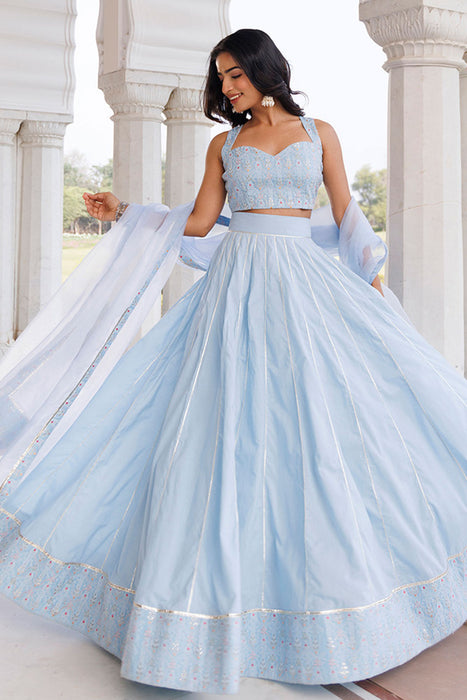 Ice Water Embroidery Cotton Lehenga Set