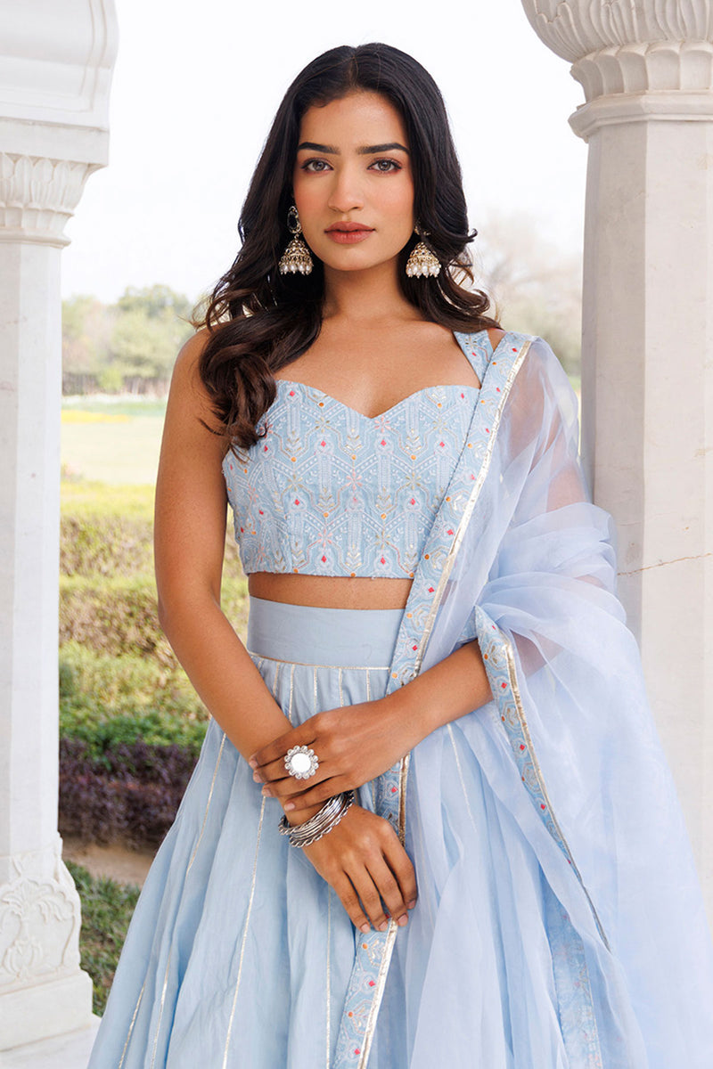 Ice Water Embroidery Cotton Lehenga Set