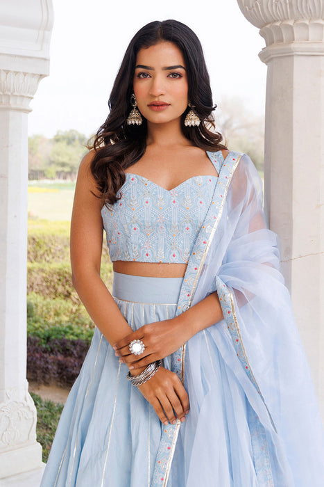 Ice Water Embroidery Cotton Lehenga Set