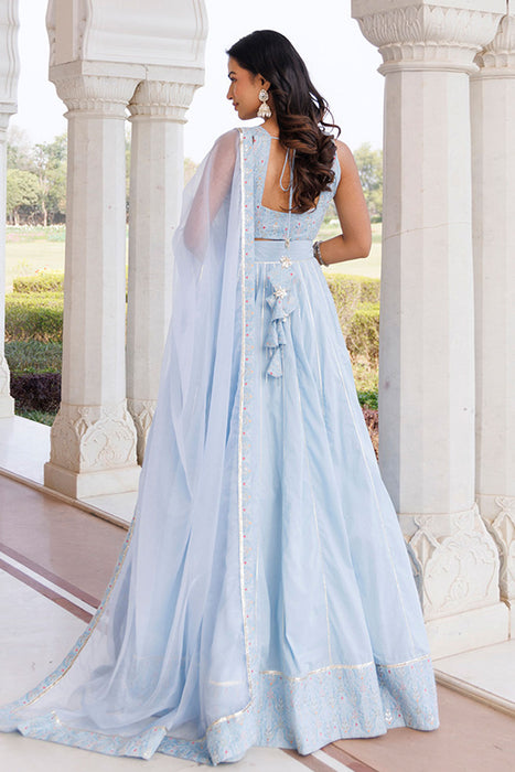 Ice Water Embroidery Cotton Lehenga Set