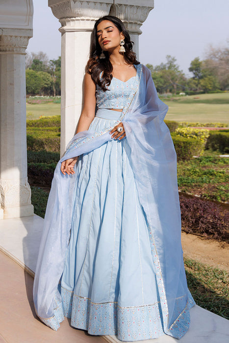 Ice Water Embroidery Cotton Lehenga Set