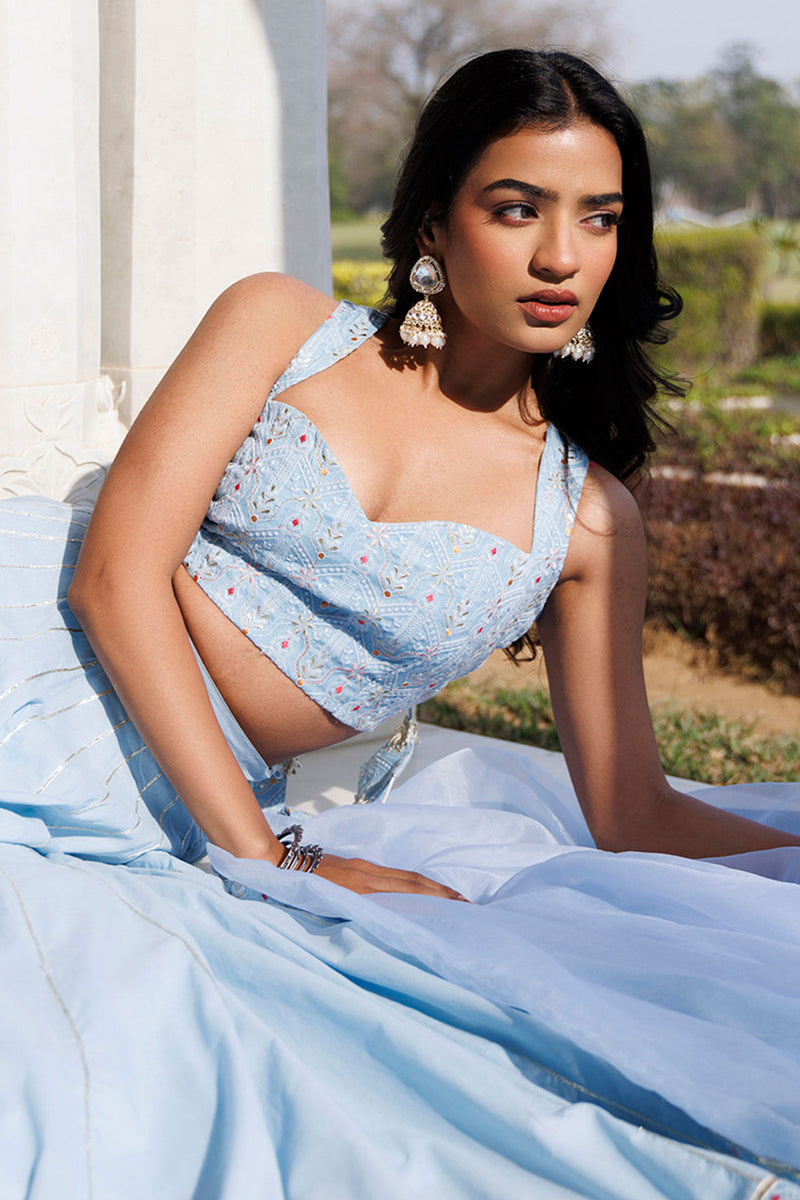Ice Water Embroidery Cotton Lehenga Set