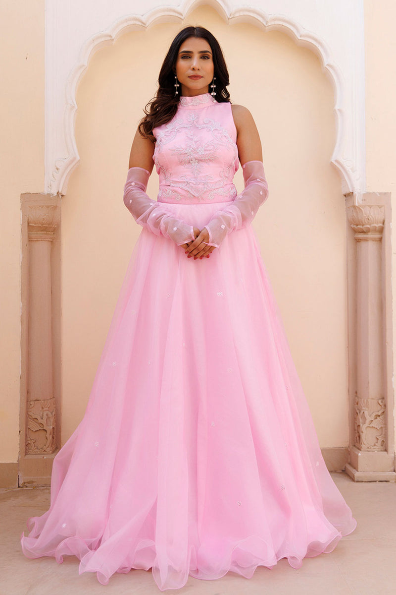 Soft Pink Organza Embroidered Lehenga Set