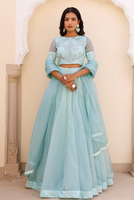 Aqua Blue Bay Organza Lehenga Set