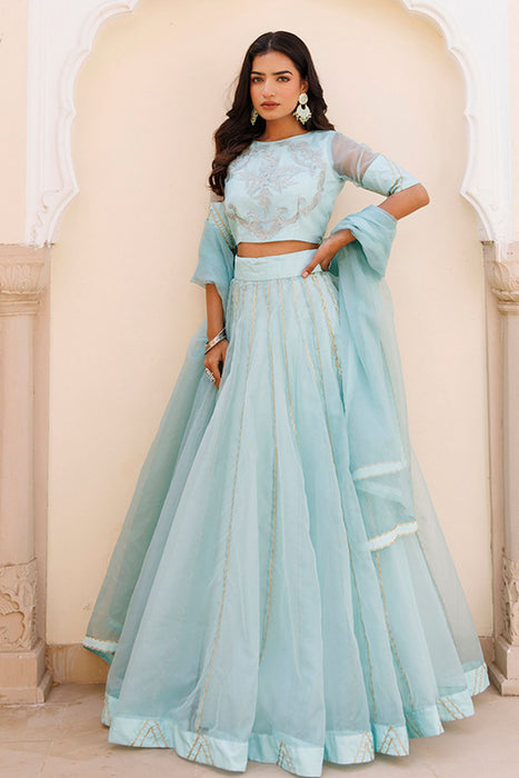 Aqua Blue Bay Organza Lehenga Set
