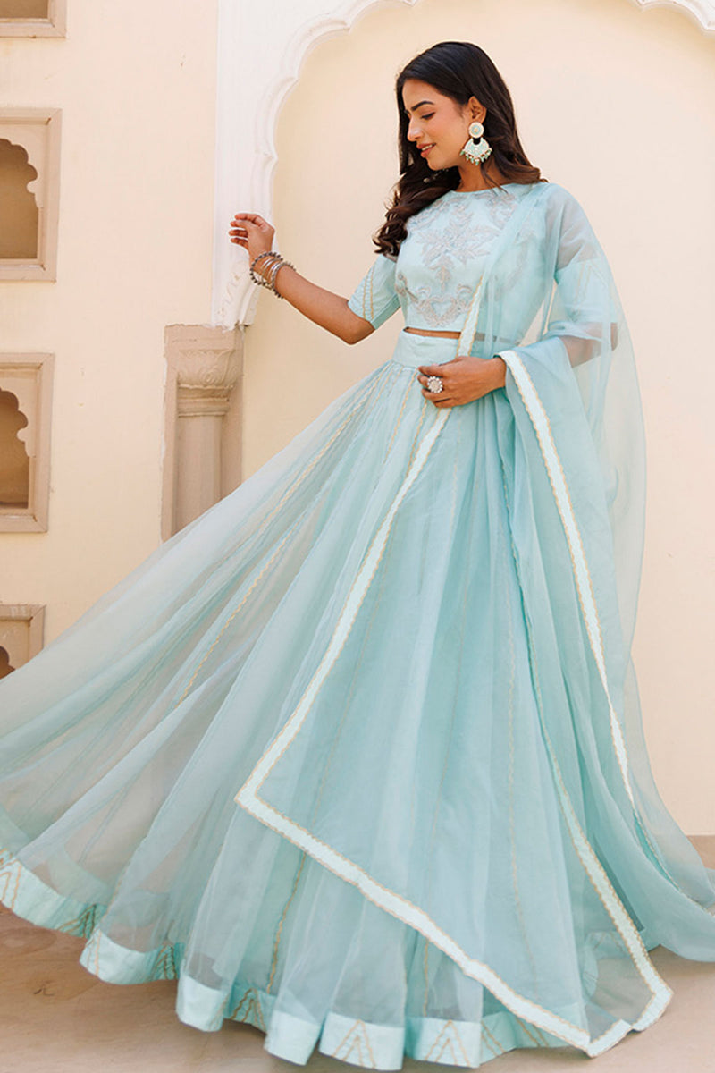 Aqua Blue Bay Organza Lehenga Set