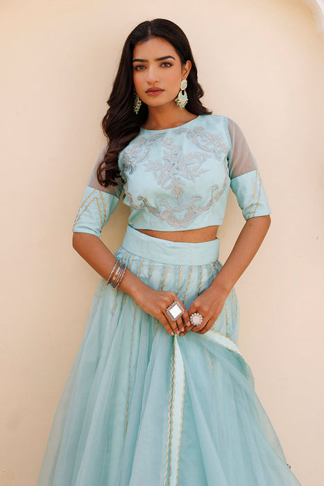 Aqua Blue Bay Organza Lehenga Set