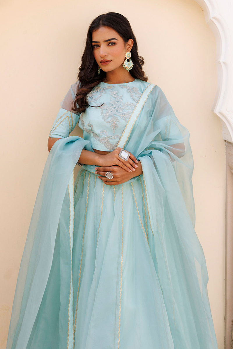 Aqua Blue Bay Organza Lehenga Set
