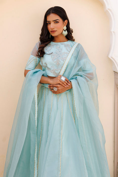 Aqua Blue Bay Organza Lehenga Set