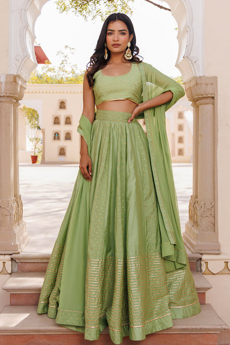 Arcadian Green Silk Lehenga Set