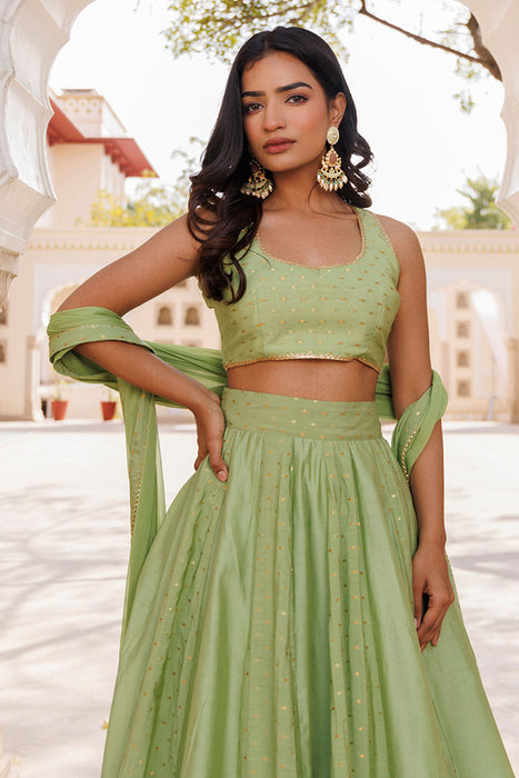 Arcadian Green Silk Lehenga Set