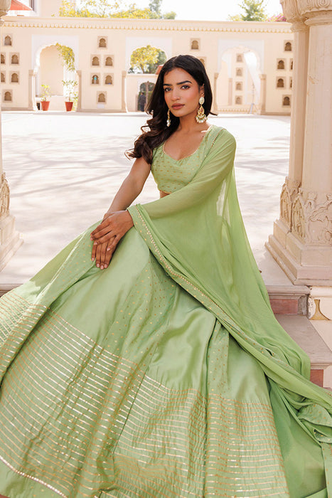 Arcadian Green Silk Lehenga Set