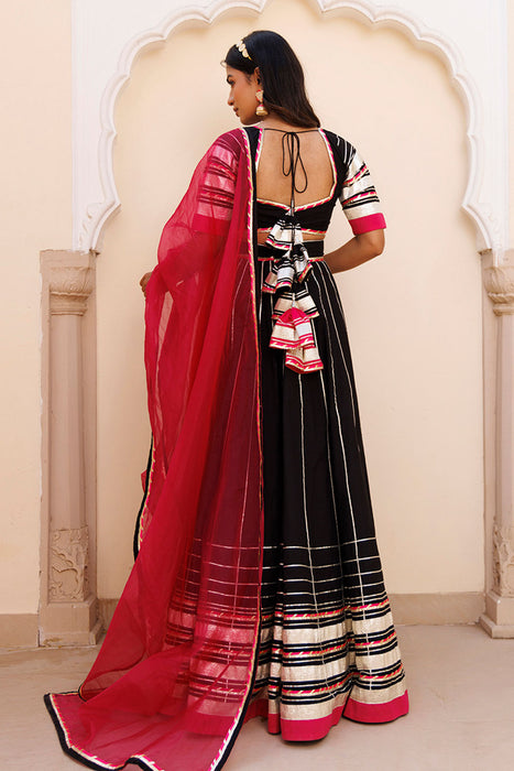 Blackened Pearl and Pink Cotton Lehenga Set