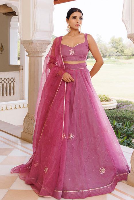 Bejewelled Purple Mukaish Work Lehenga Set