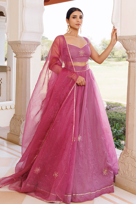 Bejewelled Purple Mukaish Work Lehenga Set
